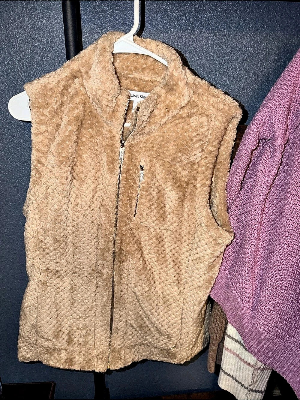 Calvin Klein Fleece Zip Vest in Brown Size Large Like New